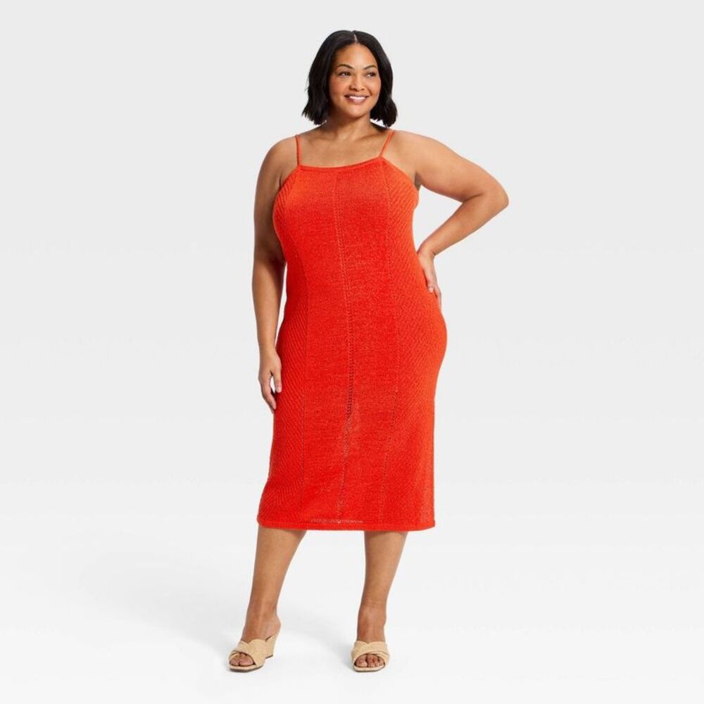 Women's Midi Tape Yarn Sweater Dress - A New Day Red 1X